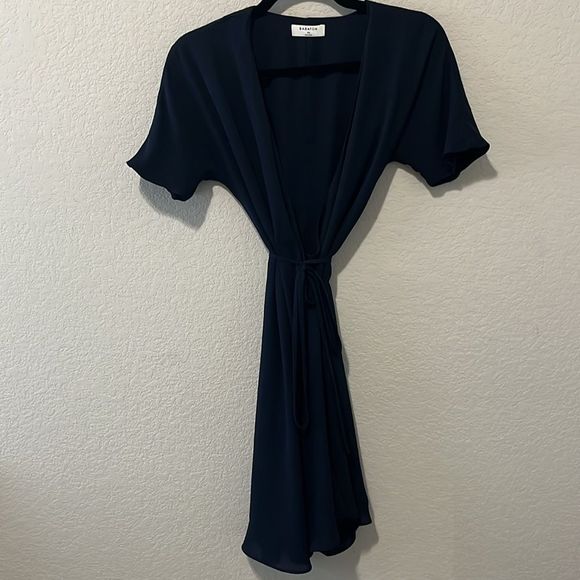 BABATON (Aritzia) Wallace Navy Short Sleeve Wrap Dress, Size XS - Picture 12 of 12